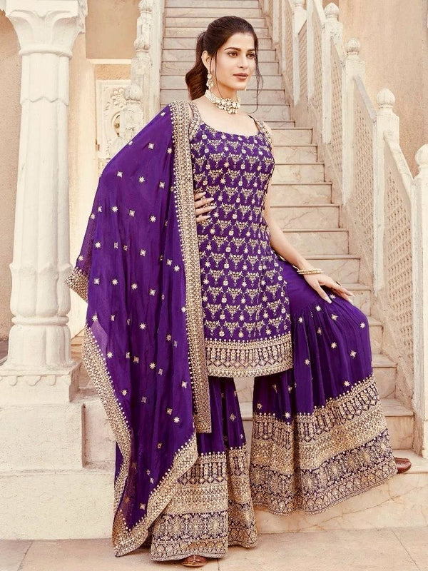 Stylish Partywear Sharara Suit in Faux Georgette