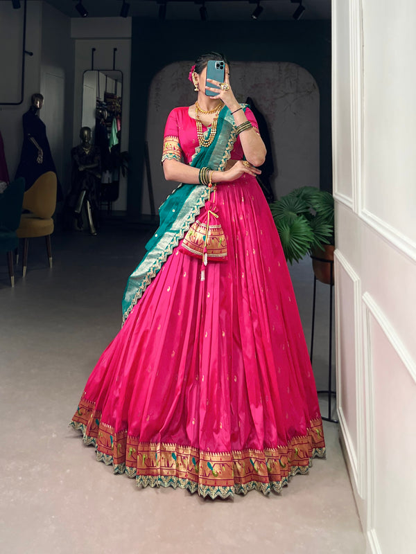 Fuchsia Royal Lehenga Choli with Teal Dupatta