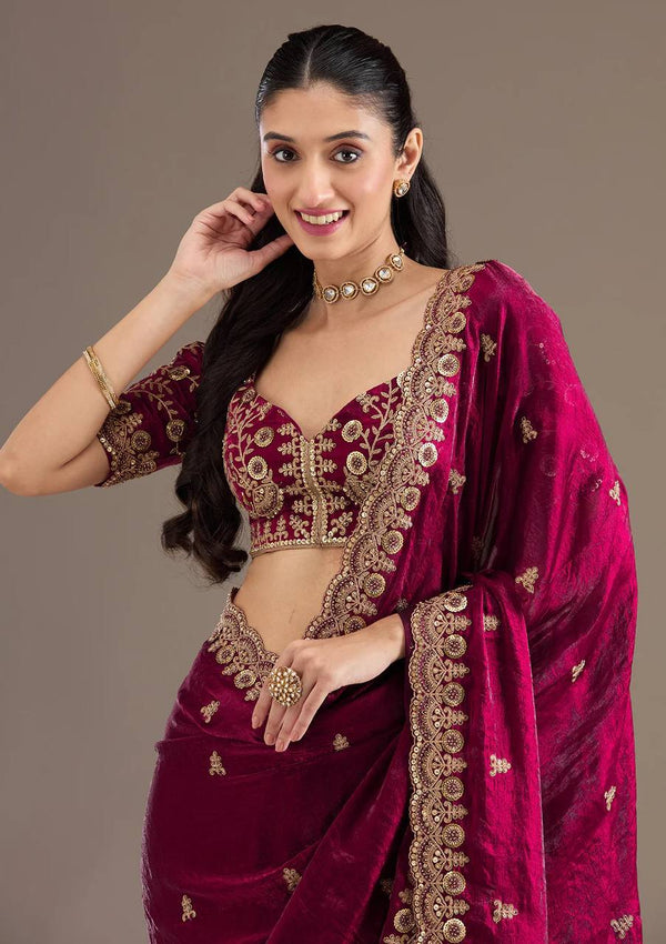 Designer Satin Silk Saree by Vitara fashion® | Sequin & Jari Dori Embroidery Work | Cutwork Border | Unstitched Blouse