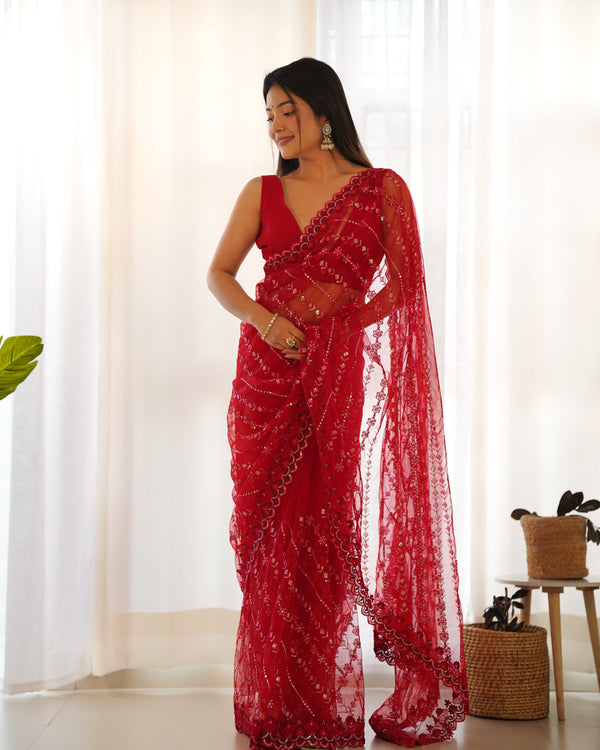 Star Designer Embroidered  | Thread & Sequin Work | Cutwork Border
