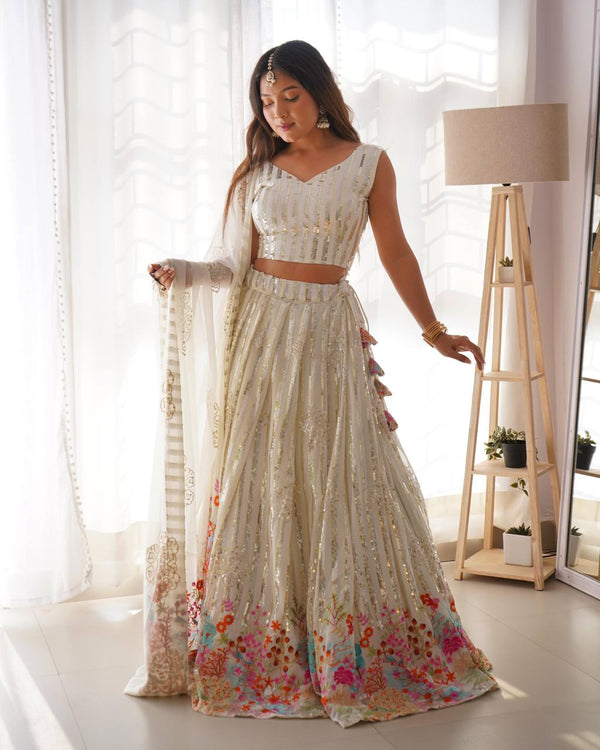 Designer Lehenga for Women | Thread & Sequin Embroidery | 3m Flare + Dupatta
