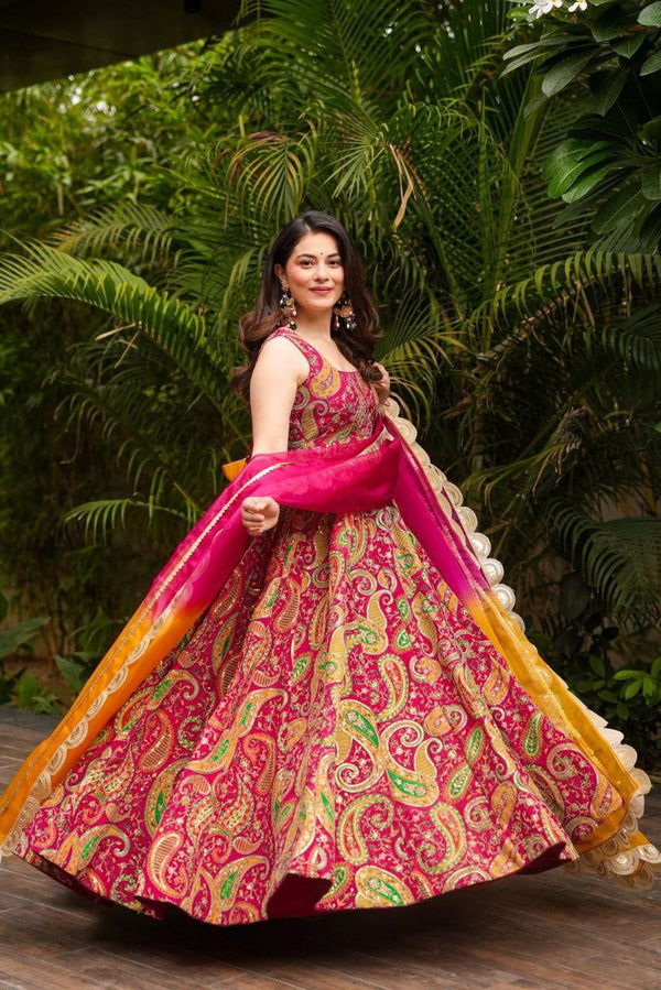 Elegant Digital Printed Organza Anarkali Gown