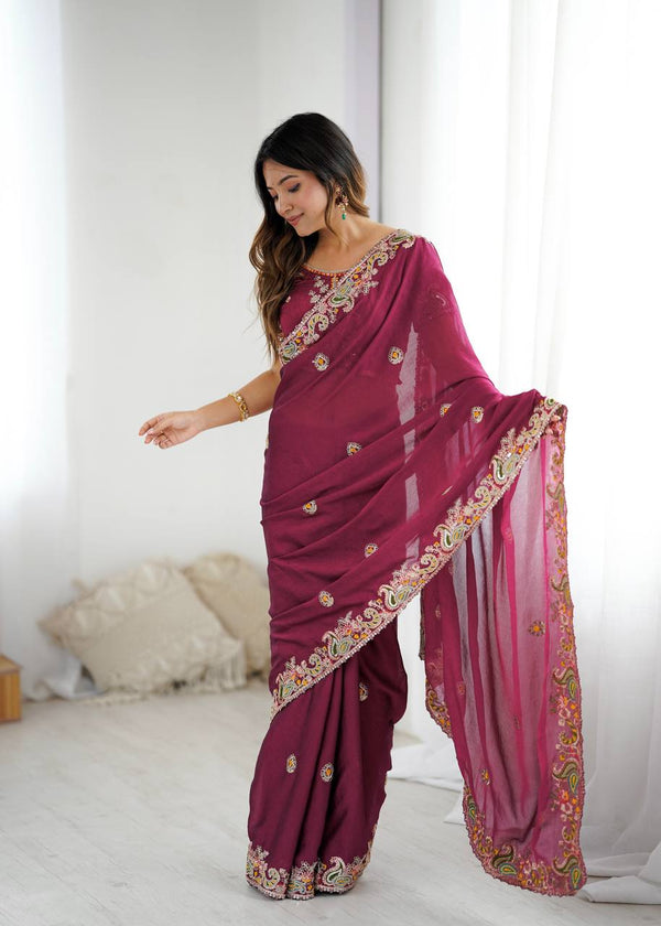 Premium Noha Crush Embroidered Saree with Sequins Work