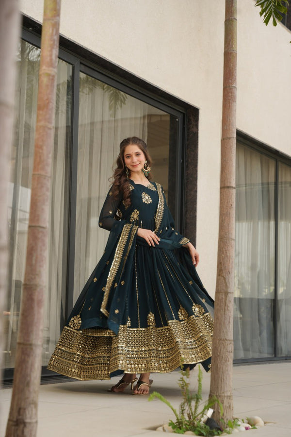 Premium Zari & Sequin Embroidered Gown with Dupatta