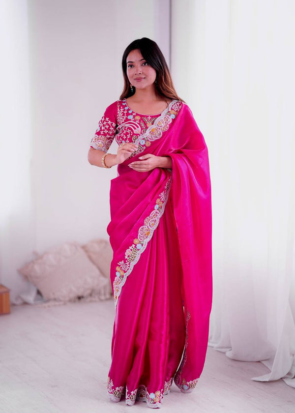 Premium Jimmy Cho Embroidered Saree with Sequins Work