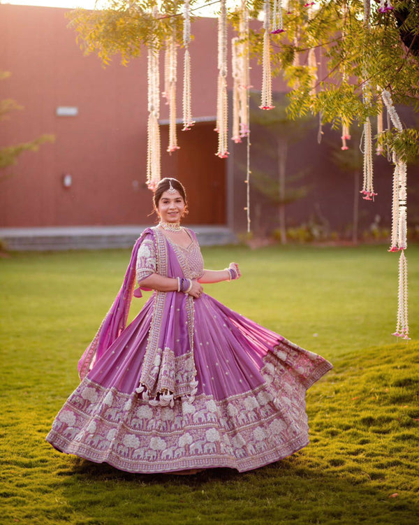 Lavender Maharani – Royal Elephant Motif Embroidered Navratri Lehenga Choli
